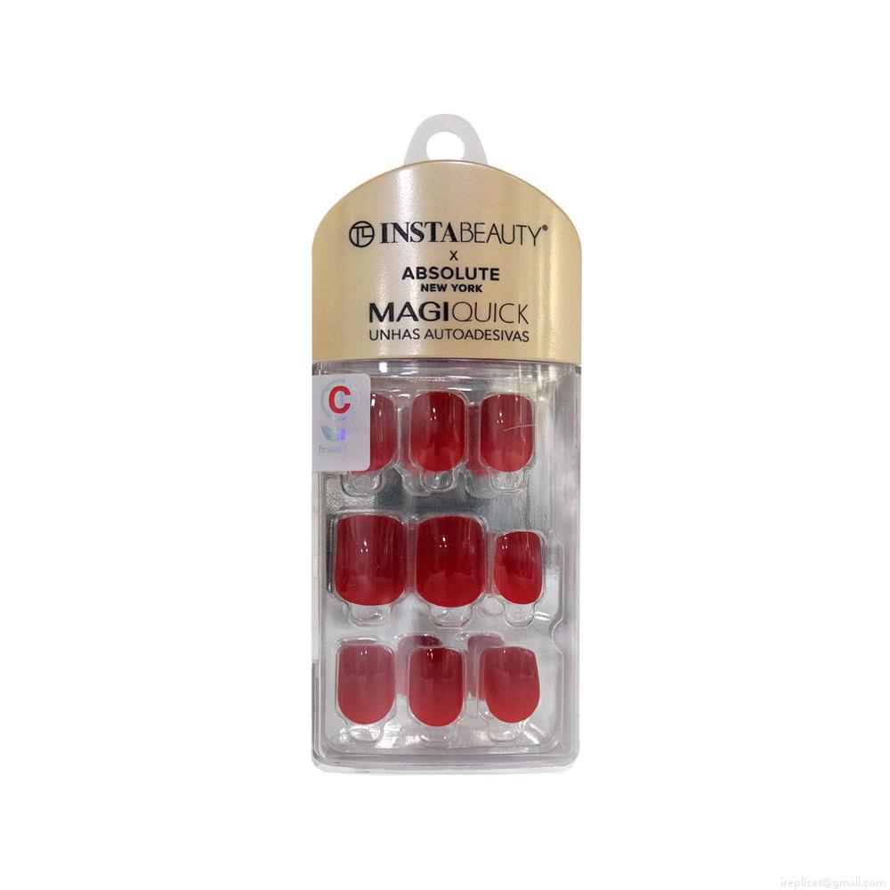 Unhas Postiças Curta Autocolante Quadrada Pintada Absolute New York Magiquick Wine Red 24 Unidades